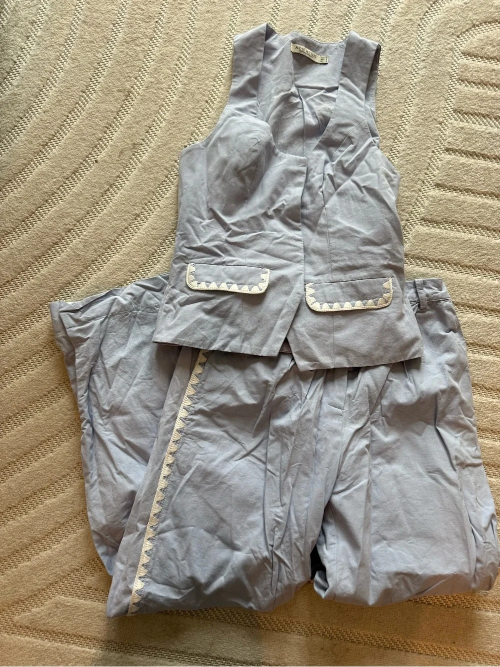 Light Blue Wide-Leg Pants & Matching Vest Set